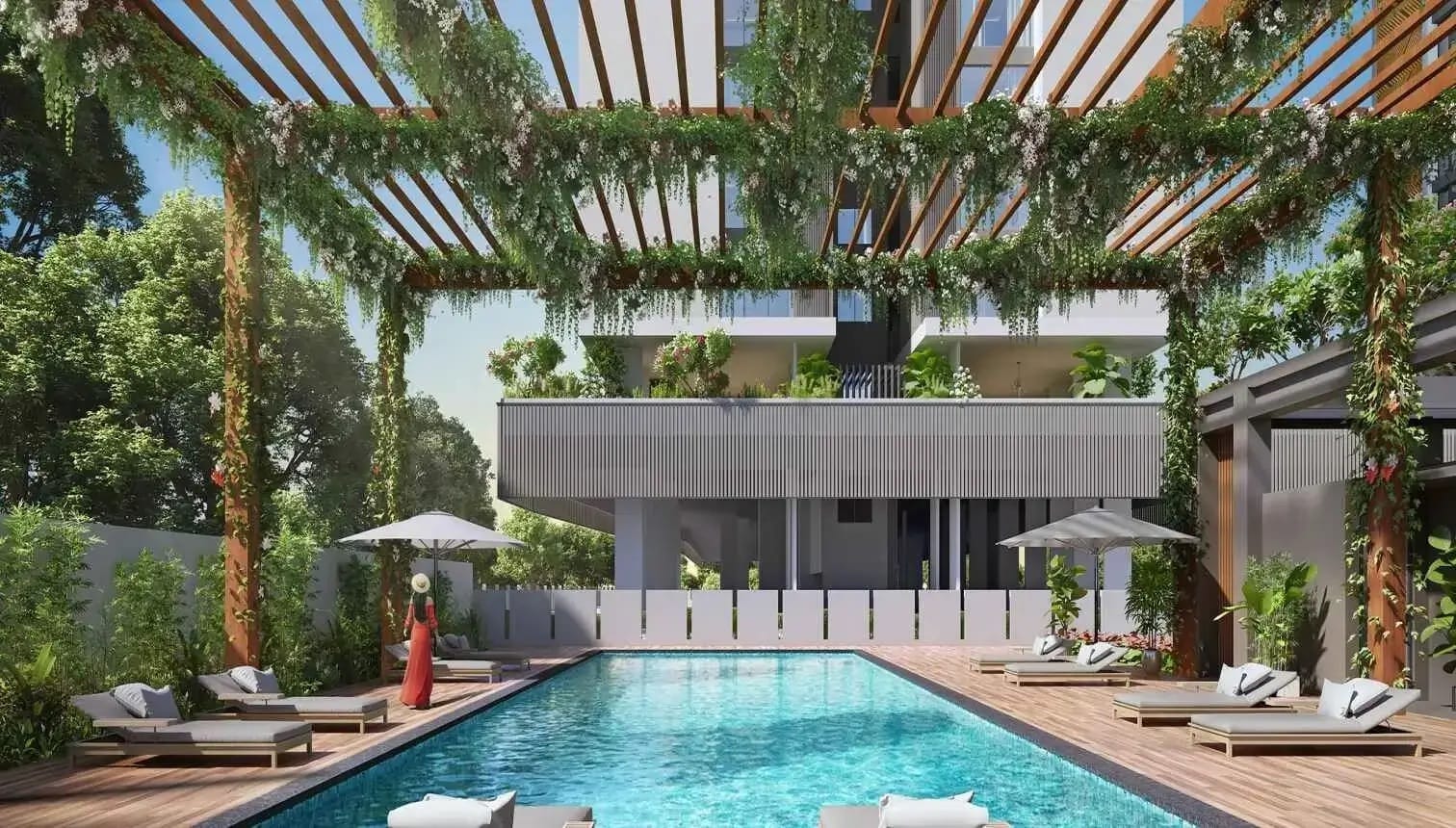 Mantra Mirari in Mundhwa, Pune offering 4 BHK, 4.5 BHK configurations, status: Available - View 2: luxurious residential entrance, grand lobby and premium common area layout