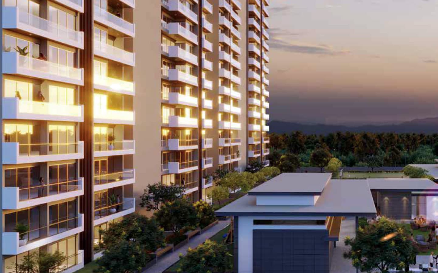 5 Racecourse in Near Sopan Baug, Pune offering 3 BHK, 4 BHK, 5 BHK configurations, status: Available - View 6: showcase of premium building architecture, glass facade and modern exterior design