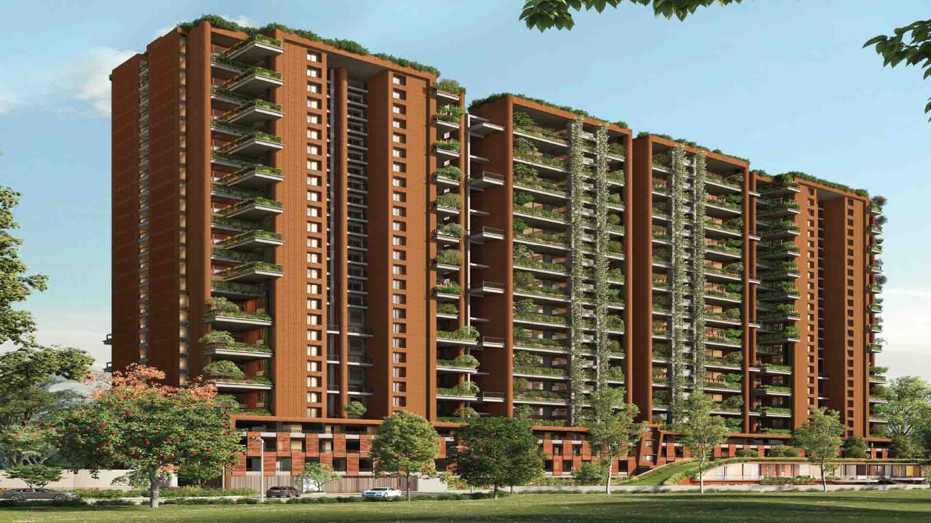 Songs from the Woods in Uday Baug, Pune offering 3 BHK, 3.5 BHK Duplex, 4.5 BHK Duplex configurations, status: Available - View 2: luxurious residential entrance, grand lobby and premium common area layout