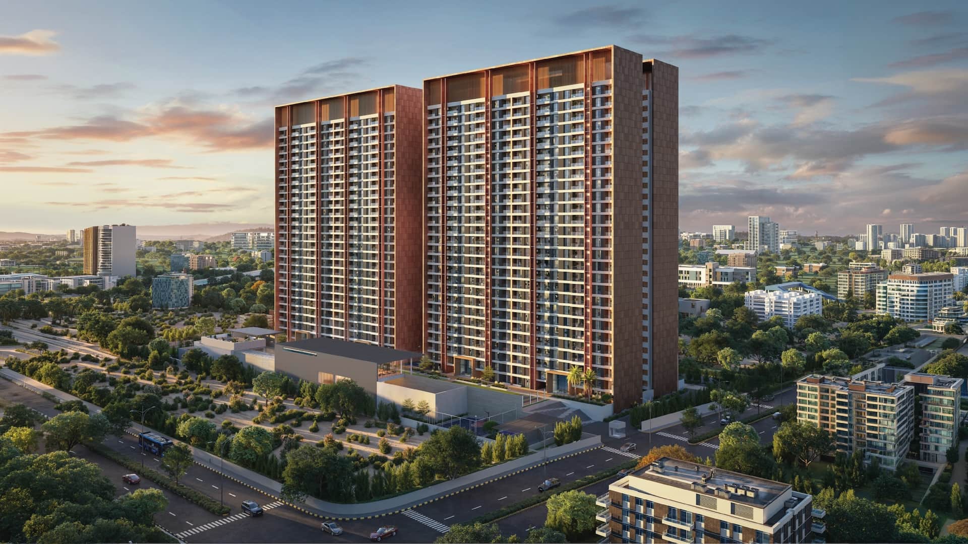 57 Avenue in Mundhwa, Pune offering 3.5 BHK, 4.5 BHK configurations, status: 3W Exclusive - View 2: luxurious residential entrance, grand lobby and premium common area layout