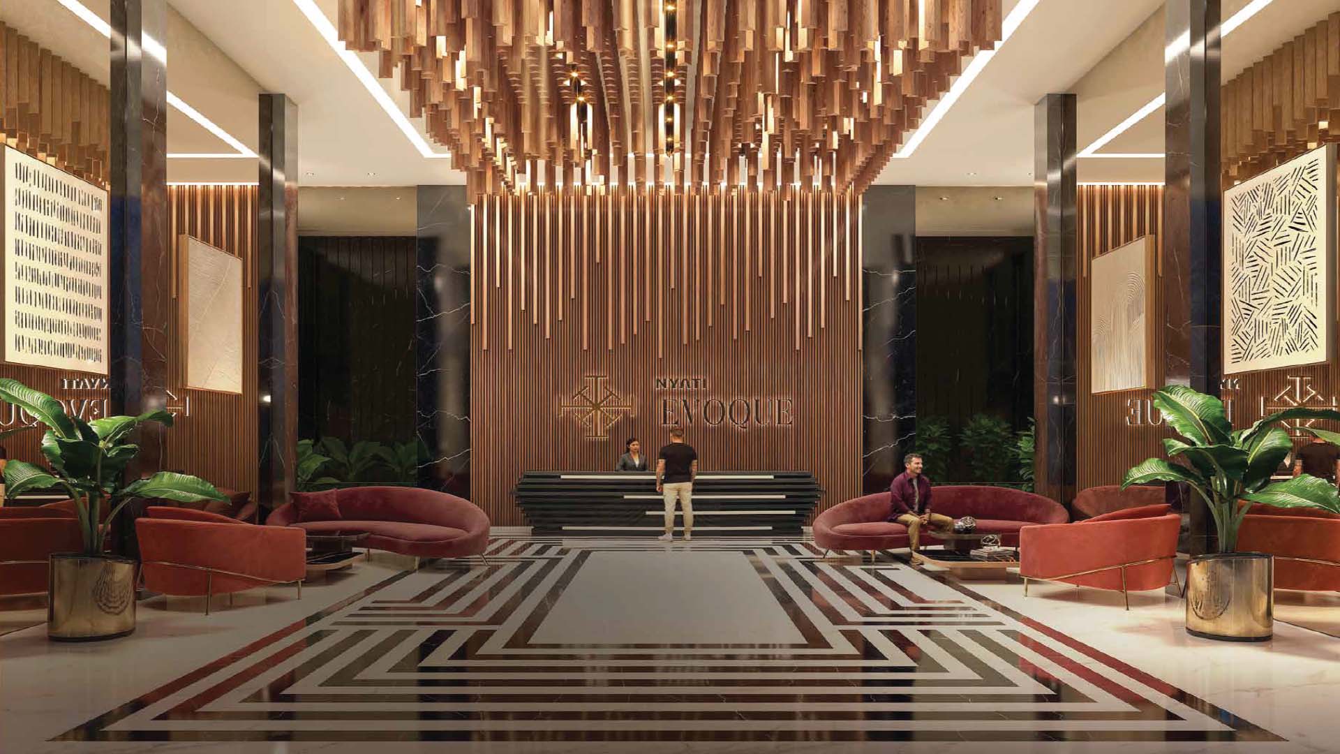 Nyati Evogue in Wadgaon Sheri, Pune offering 3 BHK, 4 BHK configurations, status: Available - View 2: luxurious residential entrance, grand lobby and premium common area layout