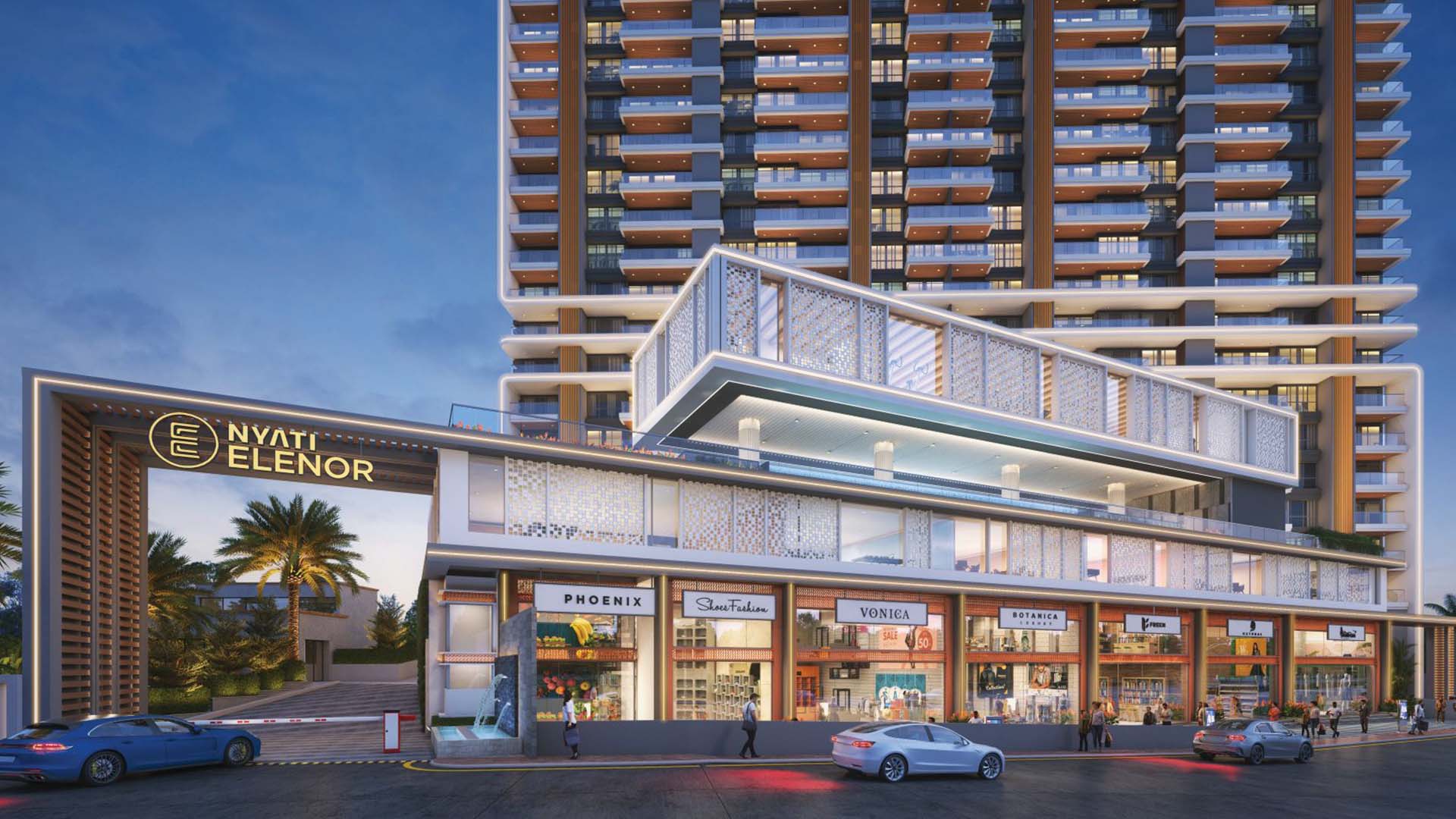 Nyati Elenor in Lulla Nagar, Pune offering 3.5 BHK, 4.5 BHK, 5 BHK configurations, status: Pre Launch - View 2: luxurious residential entrance, grand lobby and premium common area layout
