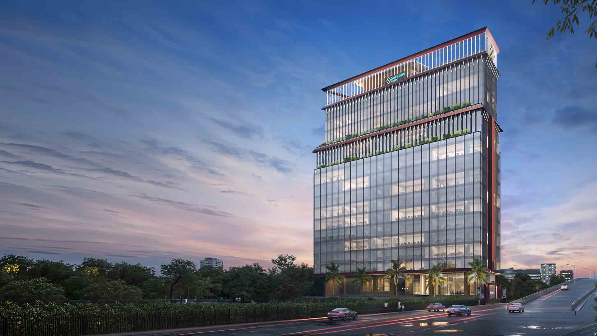 Magnar One in Mundhwa, Pune offering Office Space configurations, status: Available - View 3: state-of-the-art amenities, swimming pool, club house and landscaped gardens