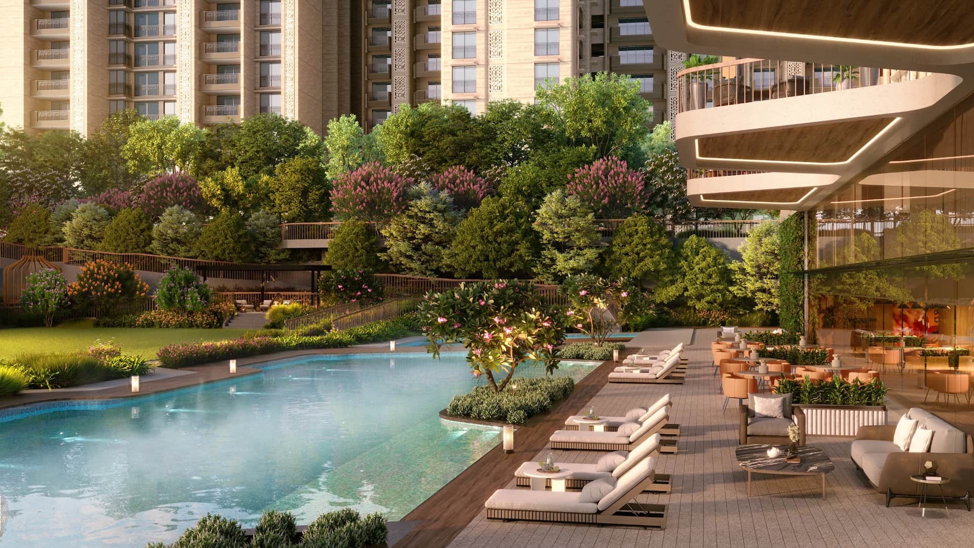 Lodha Massimo in Baner, Pune offering 3.5 BHK, 4.5 BHK, 5.5 BHK Garden, 5.5 BHK Penthouse configurations, status: Available - View 2: luxurious residential entrance, grand lobby and premium common area layout