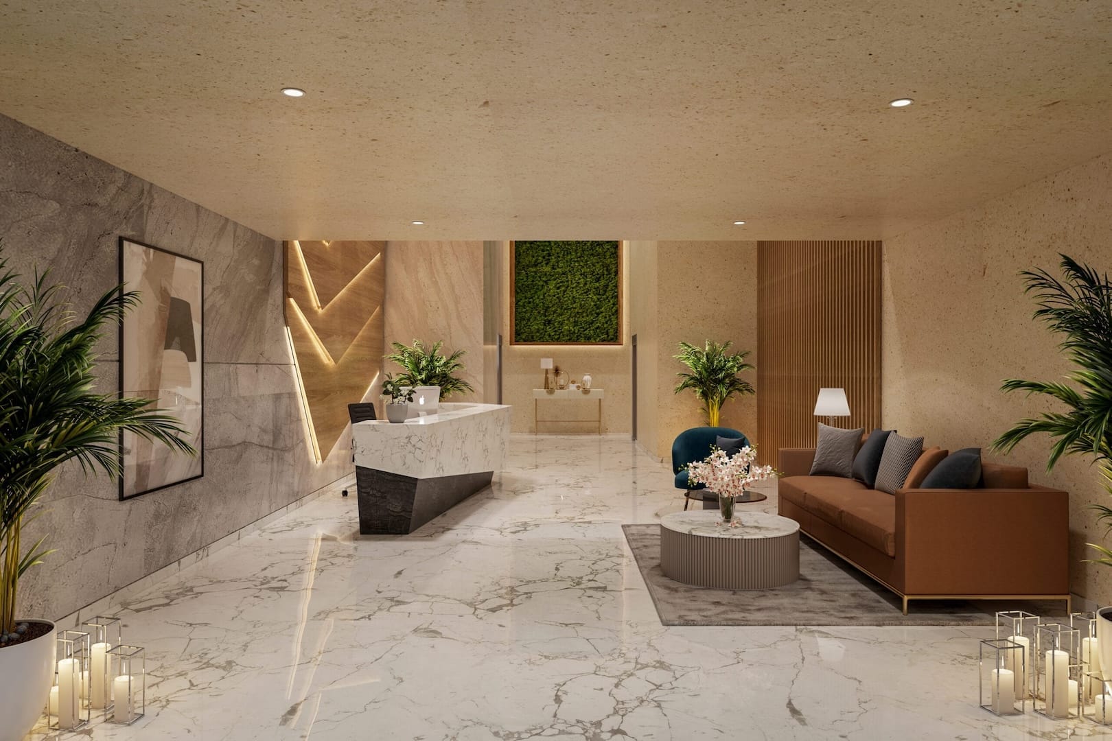 Osian Almanova in Mundhwa, Pune offering 3 BHK, 4 BHK configurations, status: Available - View 2: luxurious residential entrance, grand lobby and premium common area layout