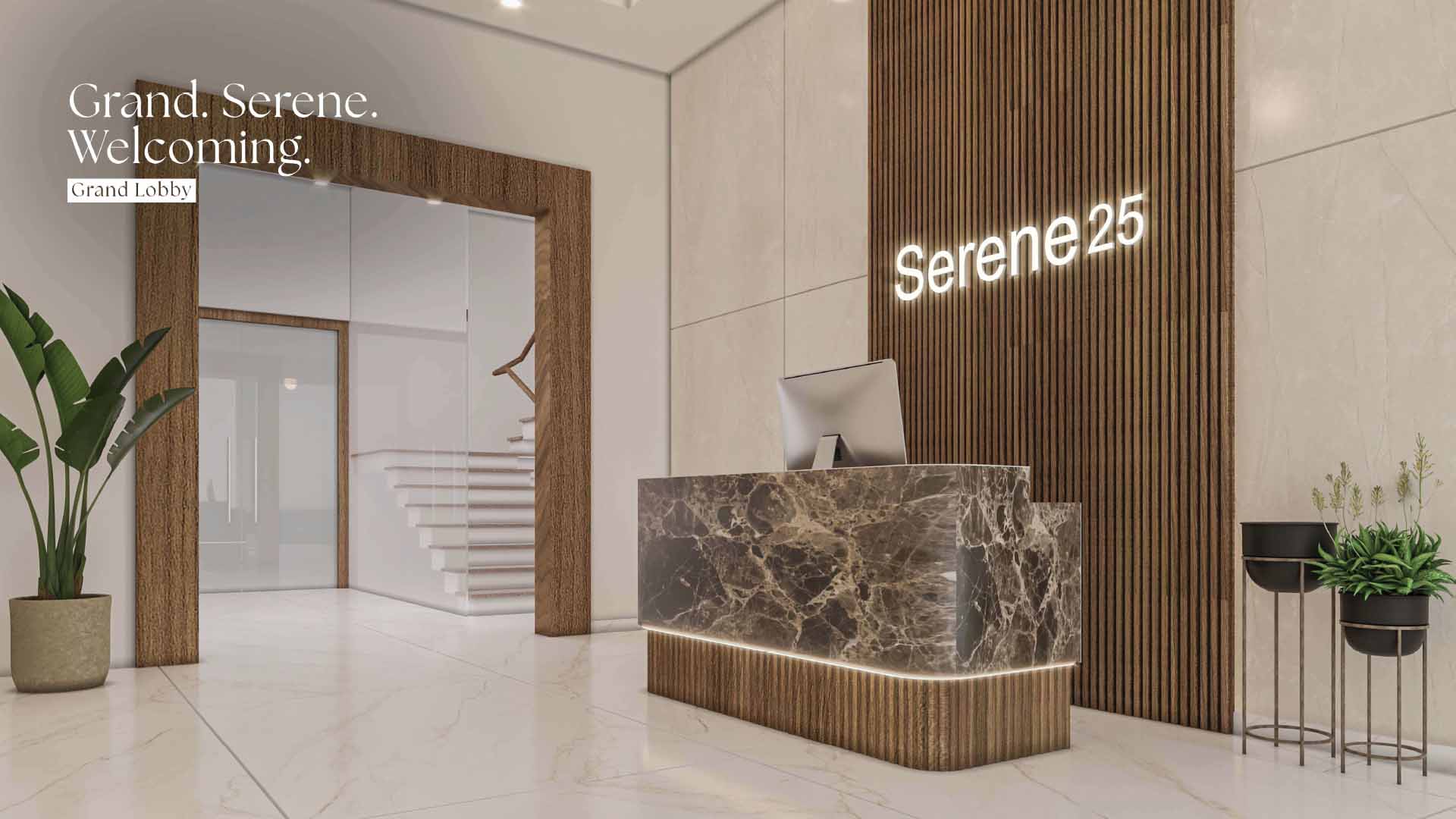 Serene 25 in Kalyani Nagar, Pune offering 3.5 BHK configurations, status: Available - View 2: luxurious residential entrance, grand lobby and premium common area layout