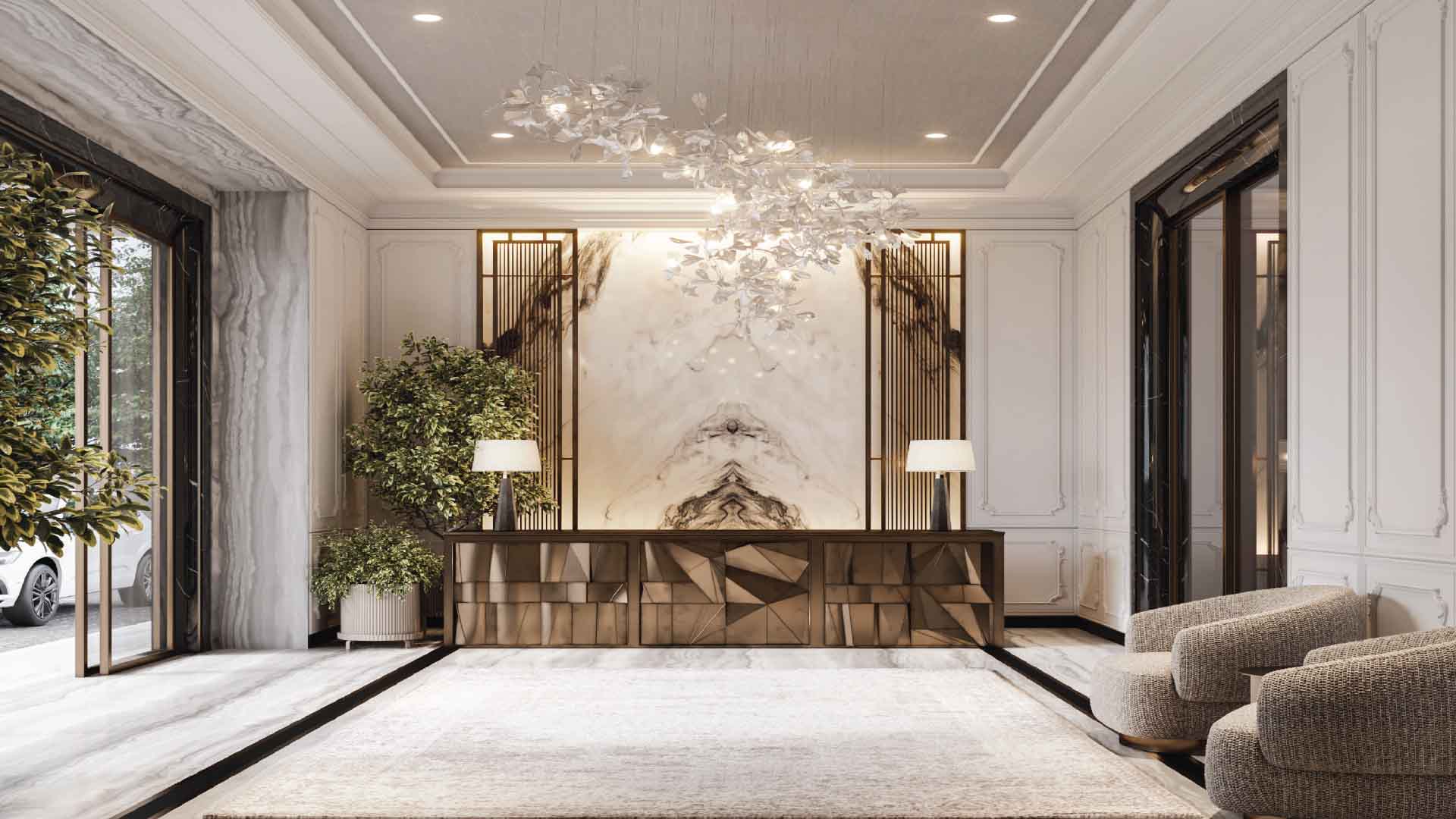 Casa Elanza in Koregaon Park, Pune offering 5 BHK configurations, status: Available - View 2: luxurious residential entrance, grand lobby and premium common area layout