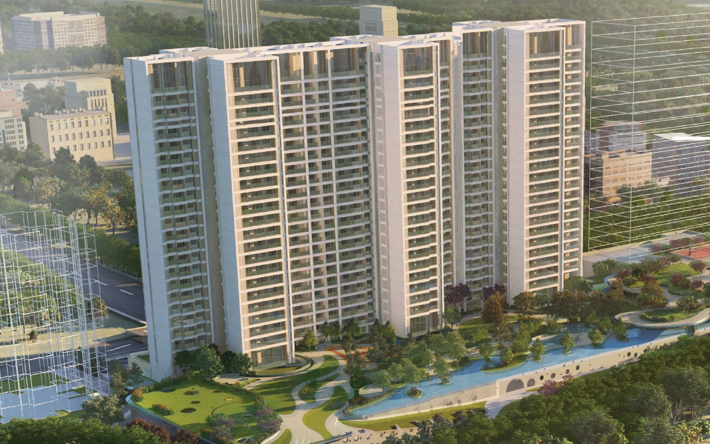 Bluegrass in Kalyani Nagar, Pune offering 3 BHK, 3.5 BHK, 4.5 BHK configurations, status: Available - View 2: luxurious residential entrance, grand lobby and premium common area layout