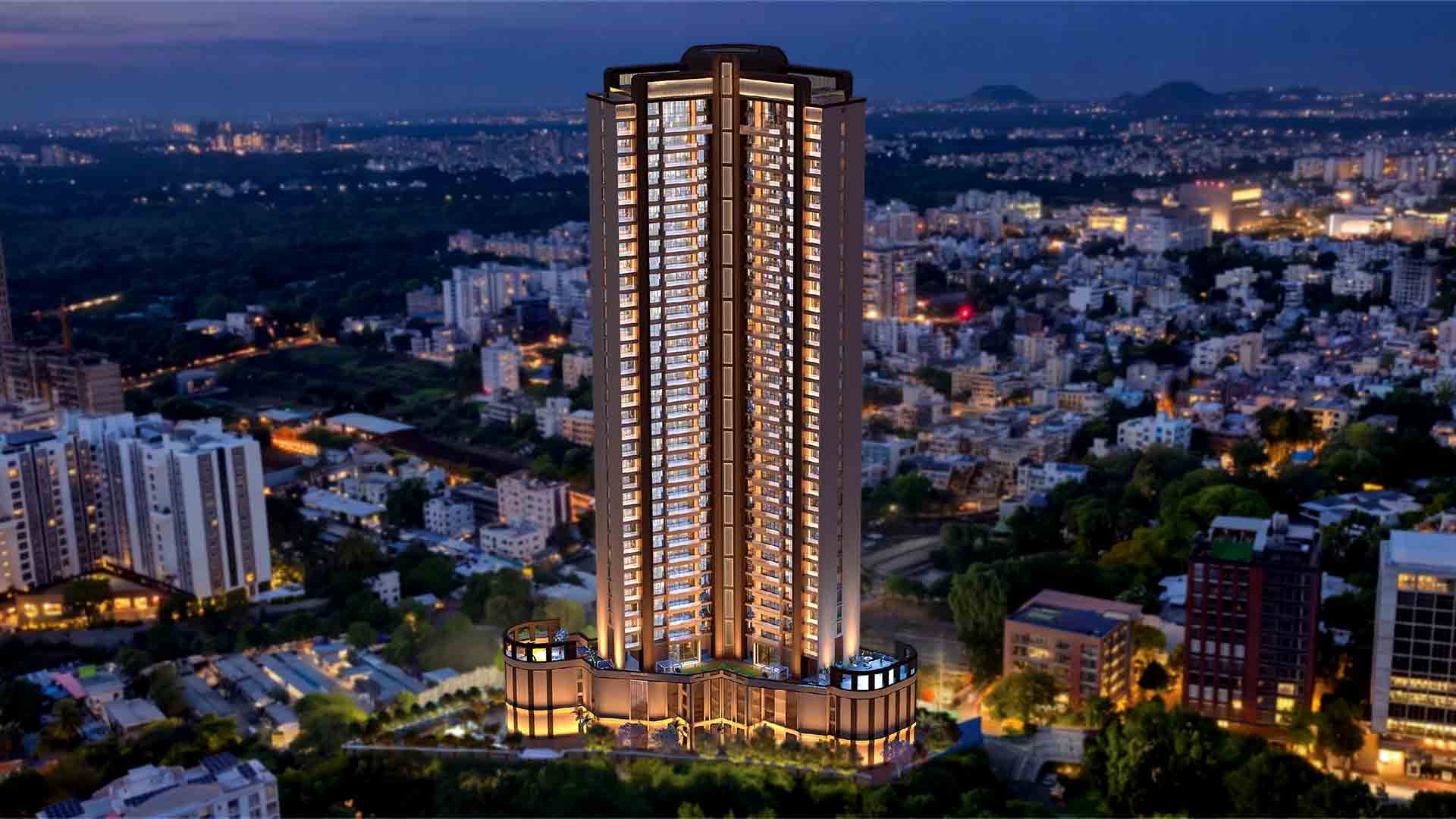 Tresor in Baner, Pune offering 4.5 BHK configurations, status: Available - View 2: luxurious residential entrance, grand lobby and premium common area layout
