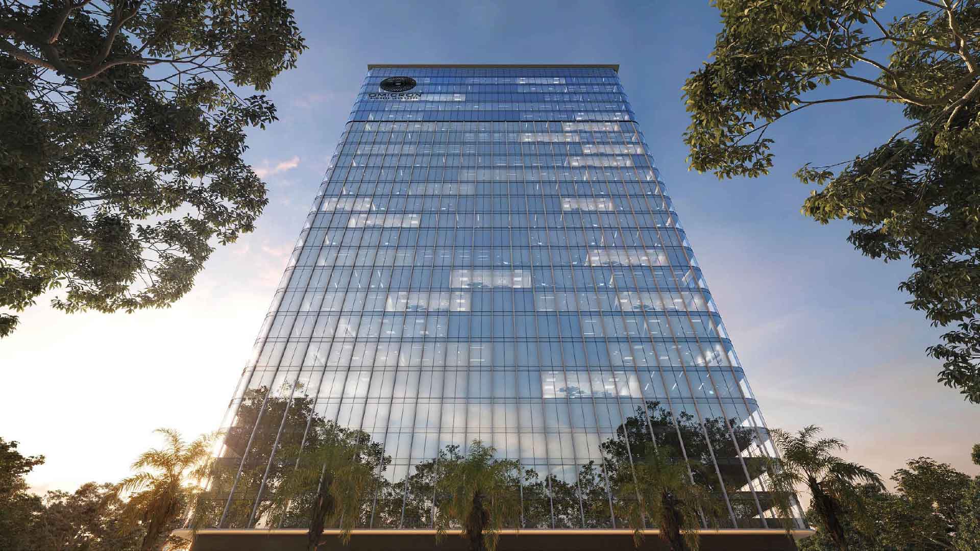 Omicron Business Landmarks in Kharadi Annexe, Pune offering Office Space configurations, status: Available - View 2: luxurious residential entrance, grand lobby and premium common area layout