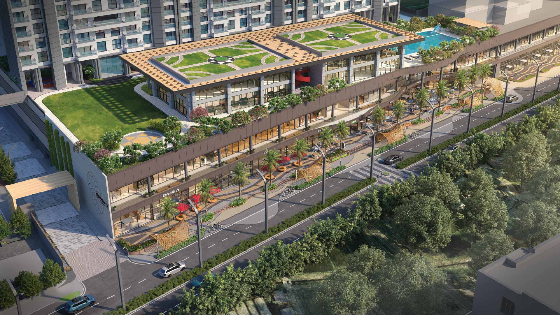 Mantra One Residences by Burgundy in Magarpatta, Pune offering 3 BHK, 3.5 BHK, 4 BHK configurations, status: Available - View 5: panoramic surrounding views, green zoning and localized area connectivity features