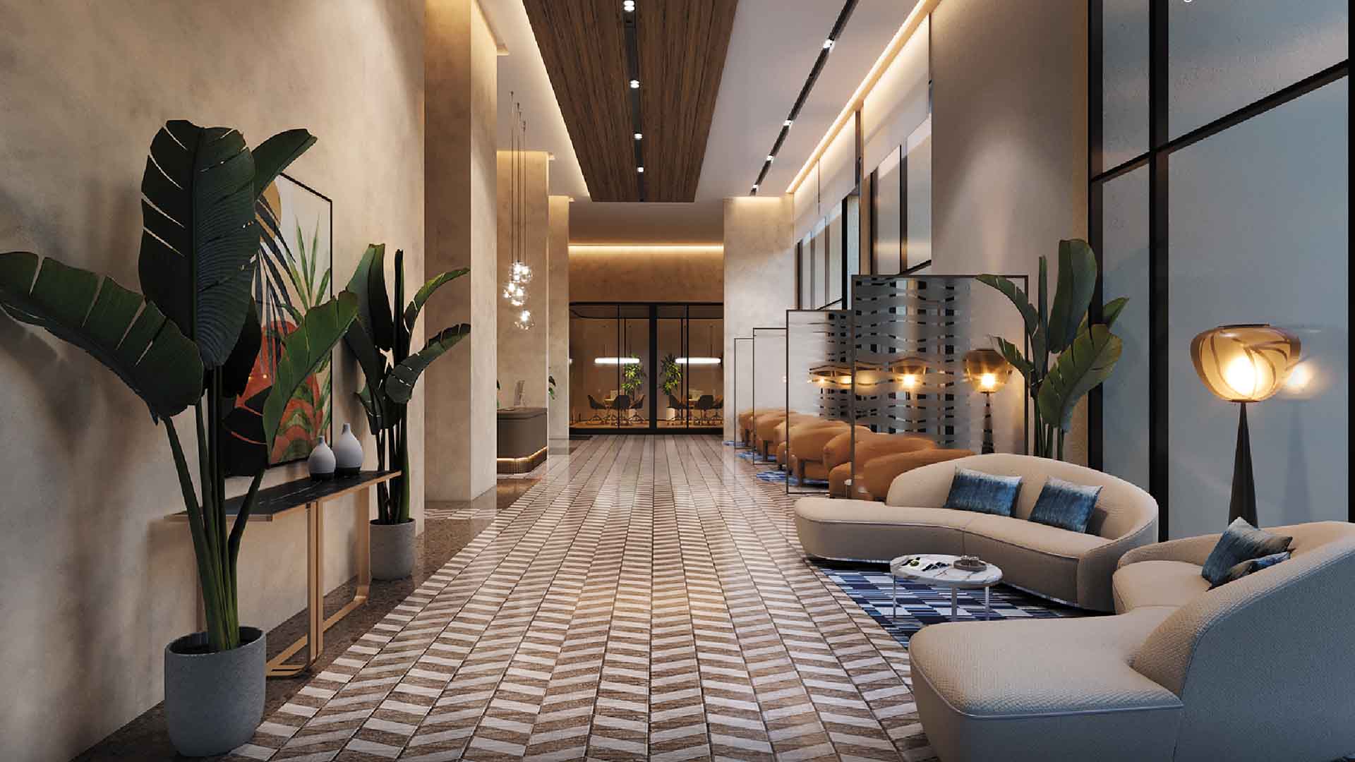 Raheja Galaxy in NIBM, Pune offering 3 BHK, 3.5 BHK, 4 BHK configurations, status: Available - View 2: luxurious residential entrance, grand lobby and premium common area layout
